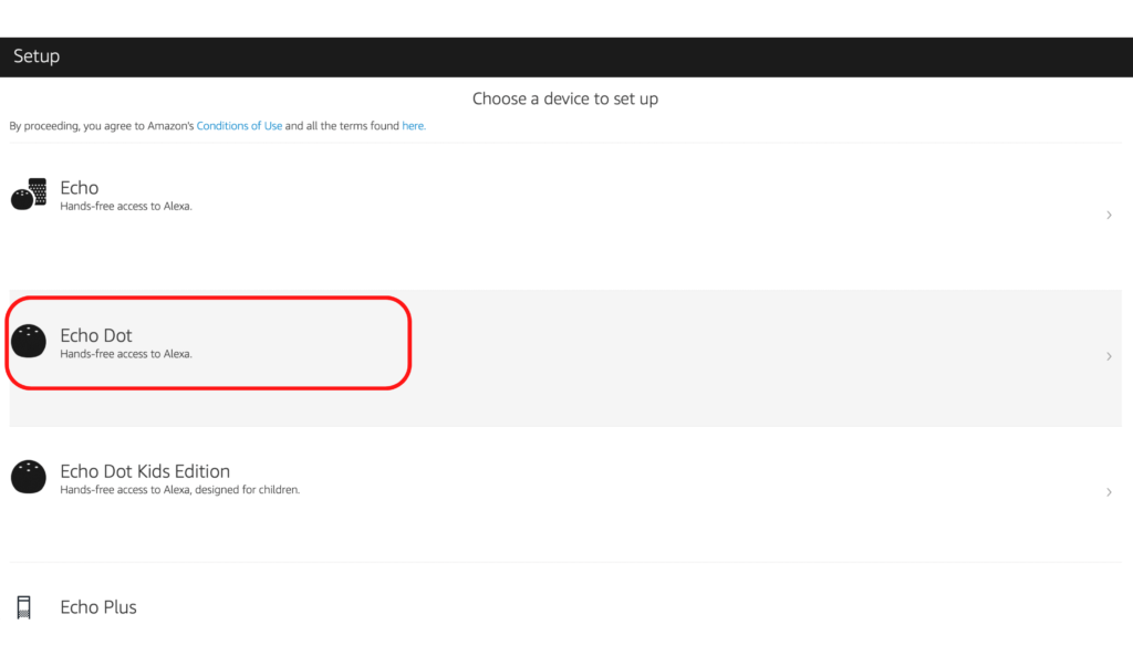 Setting up an Echo Dot on the Alexa web app