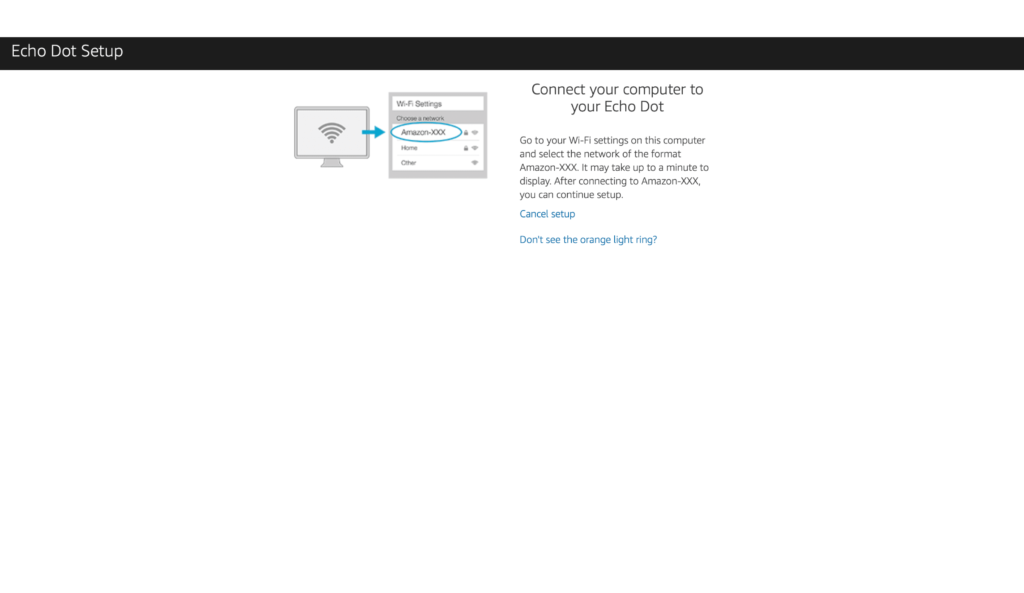 The Alexa web app showing how to connect to your Echo's Wi-Fi network
