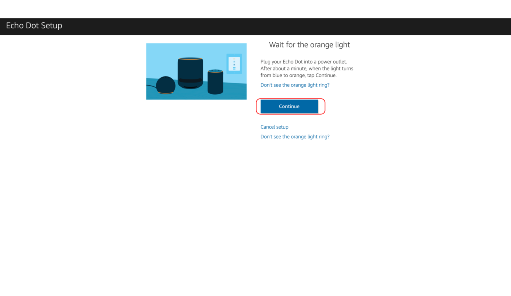 The Alexa web app asking if your Echo is in setup mode