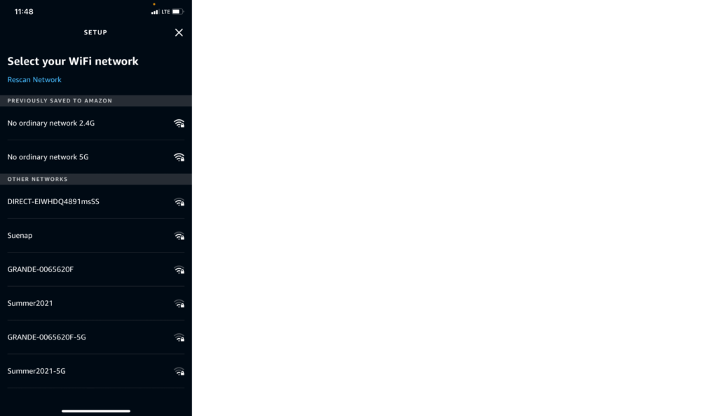 Choosing a Wi-FI network while setting up an Amazon Echo