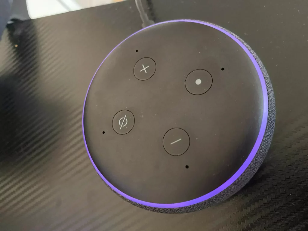 Alexa in do-not-disturb mode, as indicated by the glowing purple light