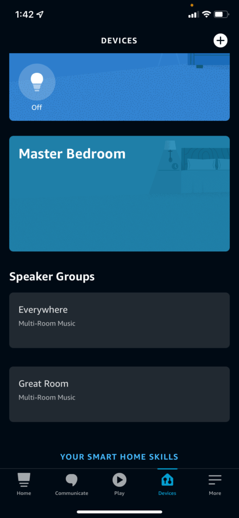 Speaker groups in the Alexa app, showing the default Everywhere group