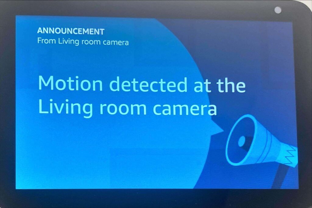 An Echo Show displaying a motion detection notification from a Blink camera
