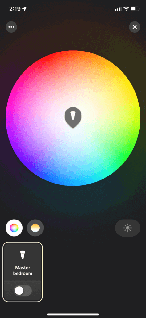 The Philips Hue app color selection screen 