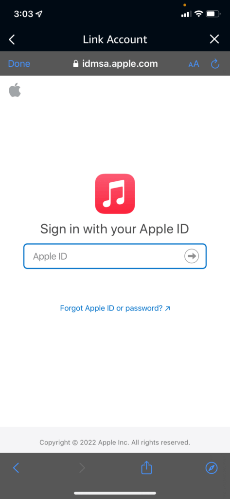 Signing in to Apple Music in the Alexa Apple Music skill