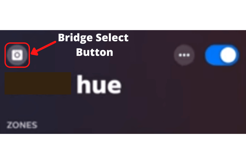 The Hue app home screen, showing the bridge select button