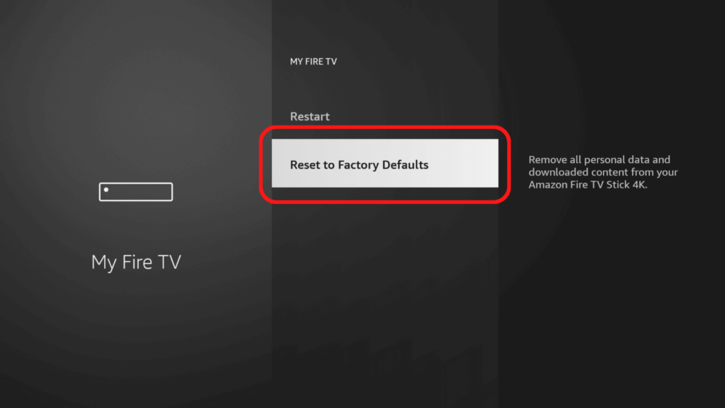 The factory reset button on Fire TV