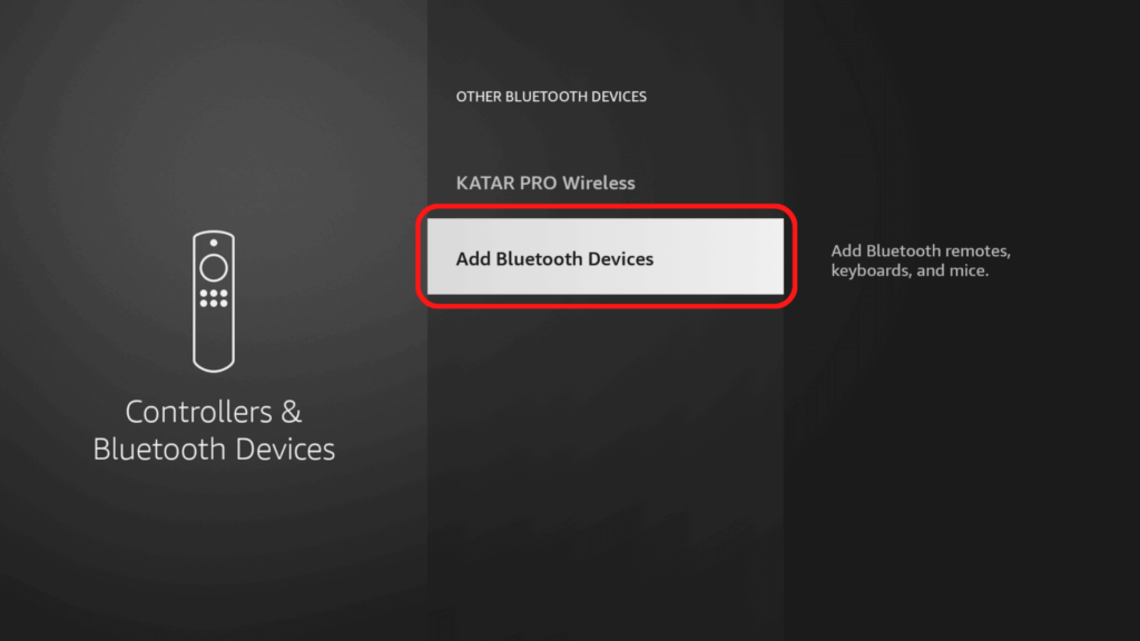 The add Bluetooth device button on Fire TV