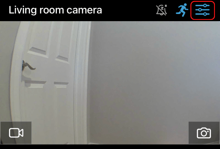 The camera settings button on the Blink app home screen