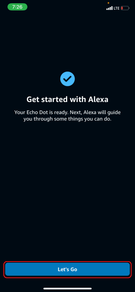 The confirmation page at the end of the Echo setup process in the Alexa app
