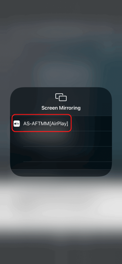 The iPhone mirror menu, showing the Firestick airplay option