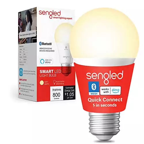 Sengled Smart Bulb, Alexa Light Bulb Bluetooth Mesh, Smart Light Bulbs That Work with Alexa Only, A19 Dimmable LED Bulb E26, 60W Equivalent Soft White 800LM, Certified for Humans Device, 1 Pack