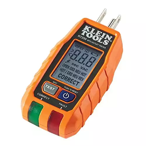 Klein Tools RT250 GFCI Outlet Tester with LCD Display, Electric Voltage Tester for Standard 3-Wire 120V Electrical Receptacles