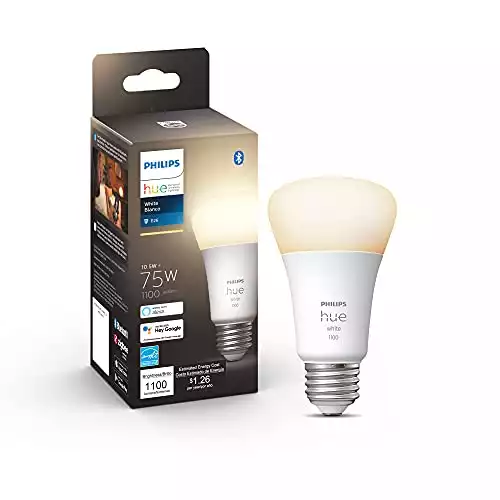 Philips Hue White A19 Medium Lumen Smart Bulb, 1100 Lumens, Bluetooth & Zigbee Compatible (Hue Hub Optional), Works with Alexa & Google Assistant, A Certified for Humans Device, 1 Bulb
