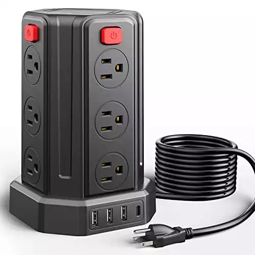 SMALLRT Surge Protector Power Strip Tower USB C 12 Outlet 4 USB 9.8FT Power Strip with USB Ports Extension Cord with Multiple Outlets Surge Protector Overload Protection for Smartphone, Home, Office