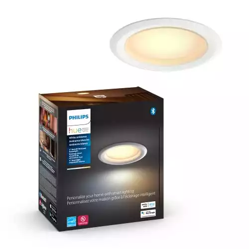 Philips Hue White Ambiance Smart Retrofit Recessed Downlight 4", Bluetooth & Zigbee Compatible (Hue Hub Optional), Smart Ceiling Lighting, 1-Pack