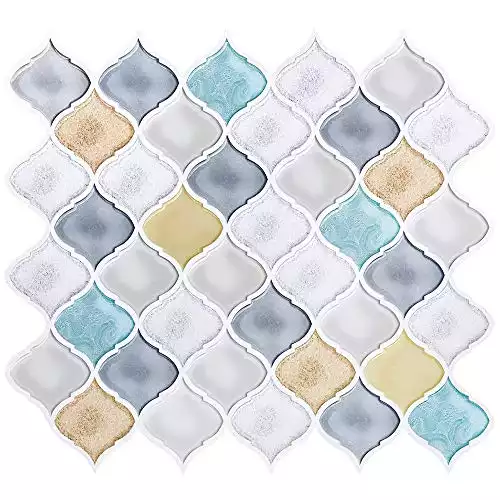 HUE DECORATION 3D Texture Peel and Stick Backsplash Tile for Kitchen Peel and Stick Tile Stickers Adhesive Stick on Backsplash Tiles for Kitchen Bathroom 11" x 10" (Pack of 4)