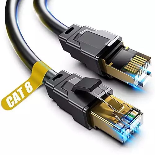 Cat 8 Ethernet Cable, 1.5Ft 3Ft 6Ft 10Ft 15Ft 20Ft 30Ft 40Ft 50Ft 60Ft 100Ft Heavy Duty High Speed Internet Network Cable, Professional LAN Cable Shielded in Wall, Indoor&Outdoor