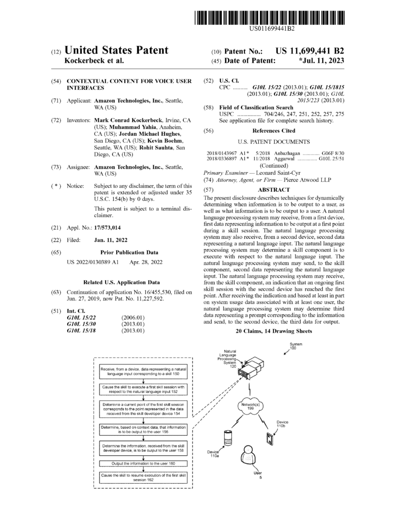 The cover page of the patent, US11699441