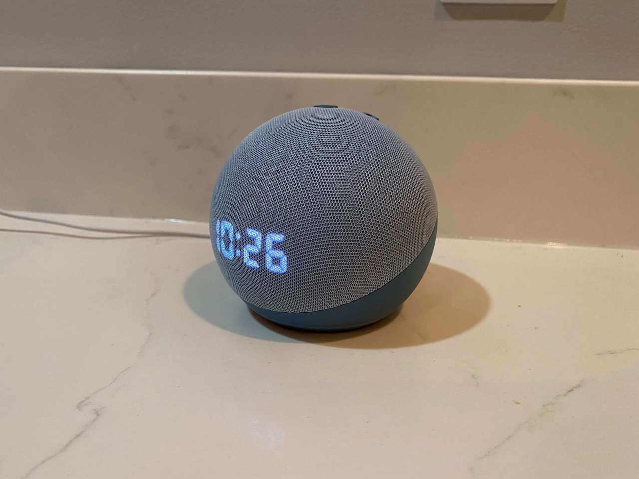 The 4th-generation Echo Dot with a clock display