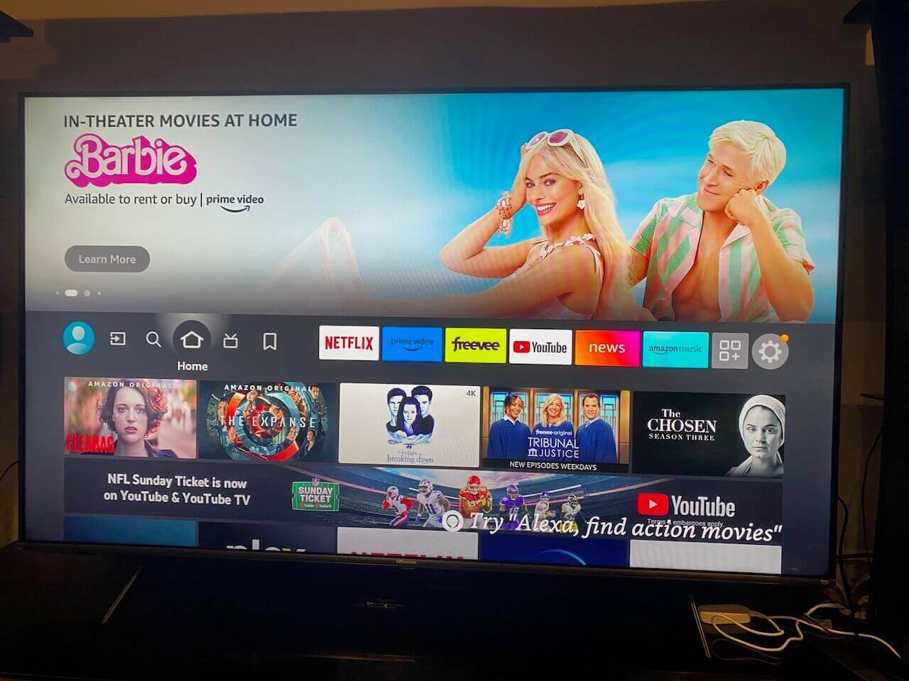 A Hisense smart TV, showing the Fire TV home screen